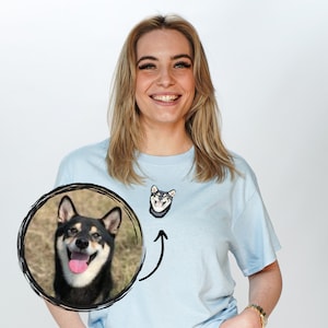T-shirt brodé personnalisé avec votre animal de compagnie | brodé animal de compagnie avec nom | Cadeau personnalisé avec votre chien ou votre chat