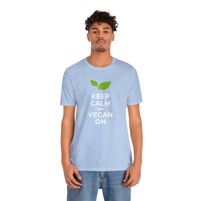 Keep Calm and Go Vegan Minimalist Green Leaves Vegan T-shirt Serene Nature-Inspired Top Trendy Tee Organic Cotton Shirt image 3