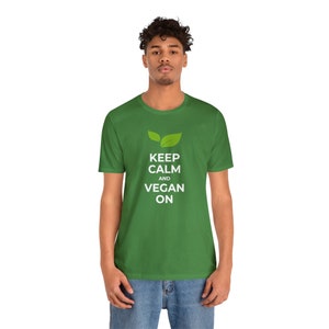 Keep Calm and Go Vegan Minimalist Green Leaves Vegan T-shirt Serene Nature-Inspired Top Trendy Tee Organic Cotton Shirt image 4