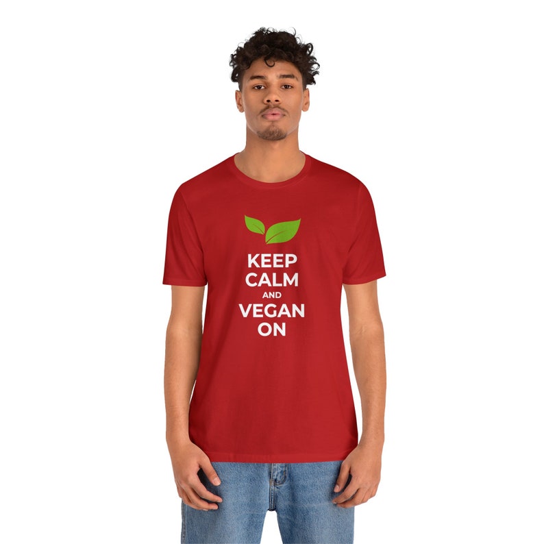 Keep Calm and Go Vegan Minimalist Green Leaves Vegan T-shirt Serene Nature-Inspired Top Trendy Tee Organic Cotton Shirt image 8