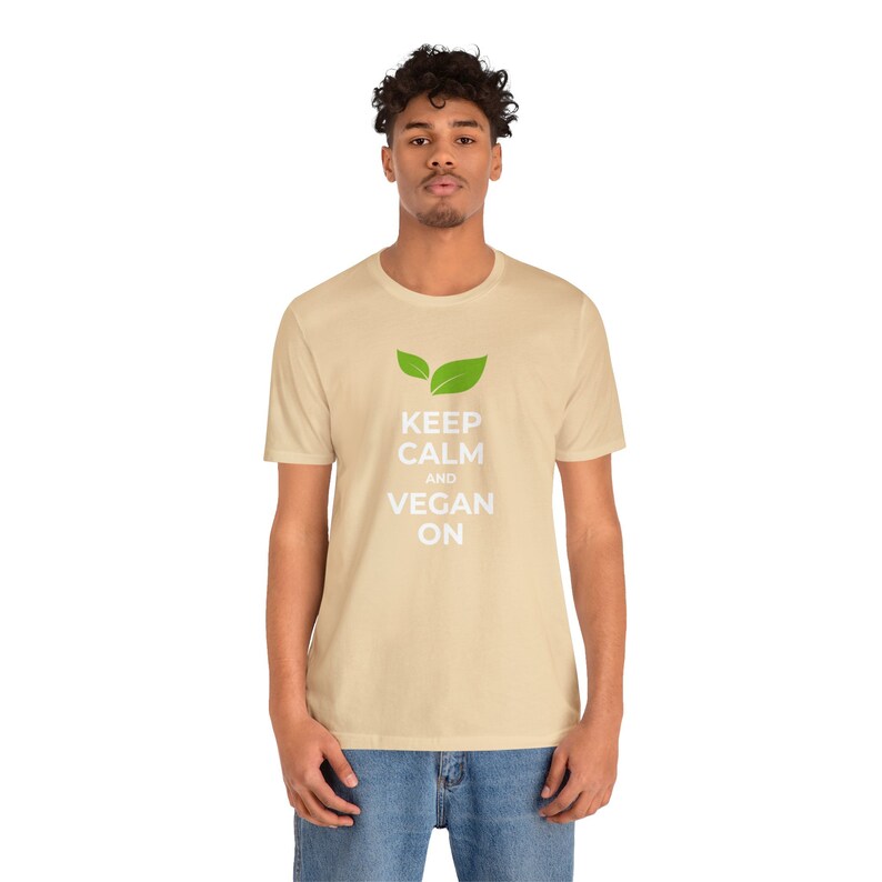 Keep Calm and Go Vegan Minimalist Green Leaves Vegan T-shirt Serene Nature-Inspired Top Trendy Tee Organic Cotton Shirt image 9