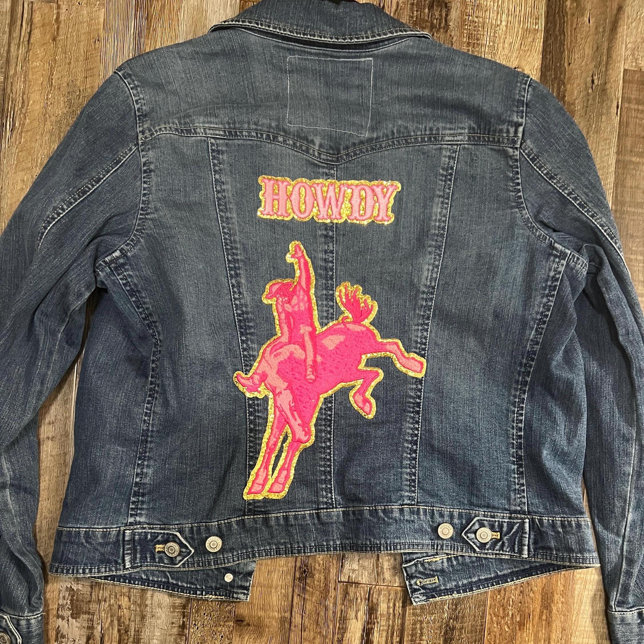 Denim Patched Howdy Western Bull Riding Jacket