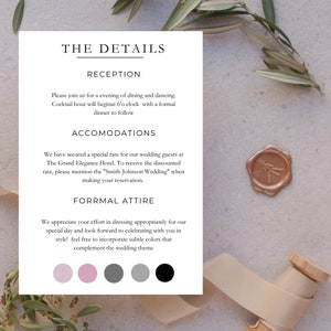 Minimalist Wedding Details Card Template, Details, Editable, Printable Wedding Enclosure Card, Wedding Invite Insert