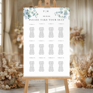 Editable Greenery Wedding Seating Chart - Printable Eucalyptus Template - Instant Download - Wedding Decor
