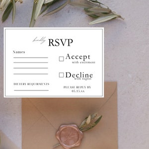 Wedding Rsvp Card Template | Instant Download  | Editable Template | Editable Text  | Diy Wedding Response | Rsvp Insert | Digital Download