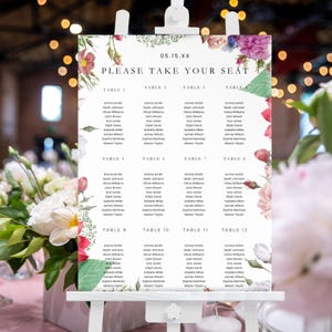 Modelo de gráfico de assentos de casamento, casamento moderno e elegante, plano de mesa de casamento, download instantâneo editável