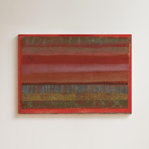 Paul Klee platte landschapsprint | Rode abstracte landschapsmuurkunst | Vintage Bauhaus-expressionistisch