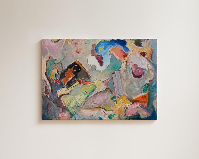 Colorful vintage abstract art print, ideal for kitchens, dining rooms, bedrooms, bathrooms, dorms, living rooms, offices, gallery walls, or art studios. Eclectic, maximalist design in art nouveau and art deco style; affordable wall art and housewarming gift.
