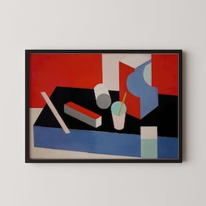 vintage, mid-century, geometric, art print, abstract art, modernist painting, cubist, art deco, still life, Patrick Henry Bruce