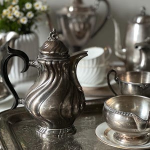 Vintage Silver-Plated Coffee Pot: Baroque Swirl Design, Rococo Revival