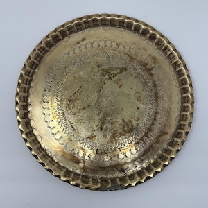 Vintage Hand Made Hammered gold color brass Dish and Tray Decor Plate