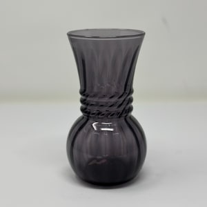 Vintage Purple Swirl Glass Vase | Hand Blown Ribbed Art Glass | Deep Purple Bud Vase