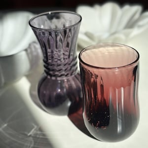 Vintage Plum Swirl Glass Vase | Hand Blown Ribbed Art Glass | Deep Purple Bud Vase