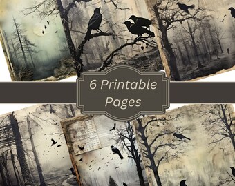 Raven Junk Journal Pages Set of 6, Printable Scrapbook Pages