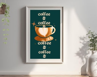 Coffee Wall Art Printable Digital Download Poster, Retro Aesthetic Boho Kitchen Art Decor, Typography Art Coffee Print