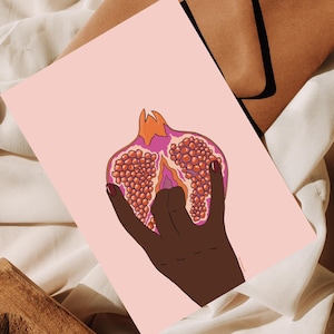 Cartão Postal Romã – Ilustração Lésbica, Arte Queer, Mini Impressão Feminista A6