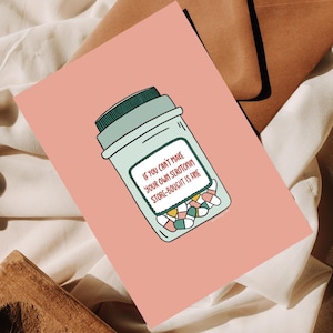 Carte postale sur la santé mentale « Sérotonine » – Art de bien-être, sensibilisation à la dépression, illustration humoristique