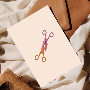 Carte postale lesbienne « Ciseaux » – art queer, illustration LGBTQ, art saphique