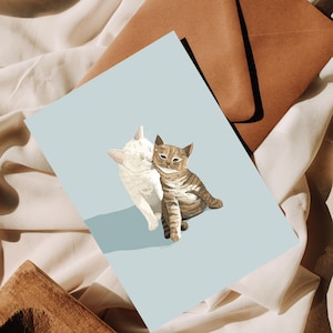 Cartolina con gatto carino – Illustrazione amorevole – Mini stampa con coppia di gatti – Regalo per gli amanti dei gatti