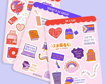 Set di adesivi LGBTQ | Foglio di adesivi A6 | Adesivi queer | Adesivi per journaling | Adesivi fustellati | Adesivi d'amore | Adesivi a tema libri