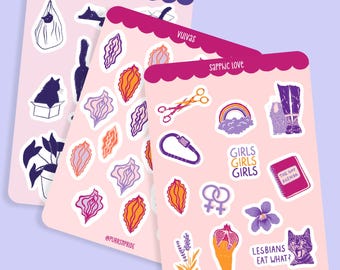 Set di adesivi lesbici | Adesivo "Le lesbiche mangiano cosa" | Foglio di adesivi A6 | Adesivi queer | LGBTQ | Adesivi per journaling | Scrapbooking