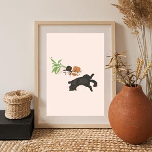Poster Cat – playful cat with flowerpot – cute animal motif – A4 print art print illustration gift