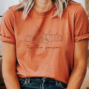 Tis the Season Fall Shirt, Pumpkin Shirt, Pumpkin Outline T-Shirt, Simple Fall Pumpkin Crewneck T-Shirt, Fall Gift Tee, Minimal Fall Shirt