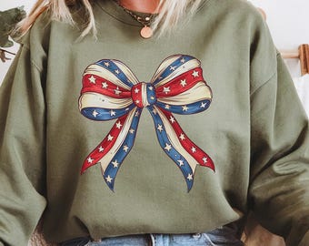 Fourth Of July Bow Sweater, Coquette 4th Of July Sweatshirt For Women, 4th of July Party, Womens American Bow Sweater, America Sweater
