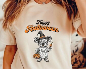 Camiseta de Koala de Feliz Halloween, linda camiseta de Halloween para mujer, camiseta de Halloween para maestra, camiseta de Halloween para mamá, camiseta de Halloween para pedir dulces, regalo
