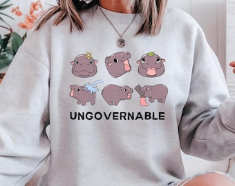 Ungovernable Moo Deng Sweatshirt, Moo Deng Fan Club, Cute Moo Deng, Baby Hippo Sweater, Cute Baby Hippo, Animal Lover Gift, Gift For Her
