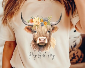 Hay Girl Hay Cow Shirt, Cute Highland Cow Shirt, Cow Lover Shirt, Funny Highland Cow Shirt, Cow Shirt Gift, Funny Animal Shirt, Cowgirl Tee