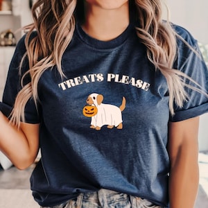 Behandelt alsjeblieft Halloweenshirt, Halloween-hondenshirt, Golden Retriever Ghost-shirt, Halloween Golden, schattige Golden Dog Mom-shirt, Retriever