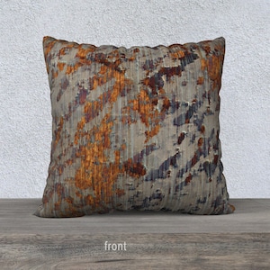 Modern Abstract Throw Pillow Cover Distressed Plaster Texture Pattern Print, Urban Grunge Home Décor, Warm Grey Orange and Burgundy Cushion image 1