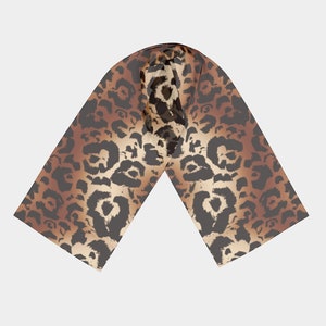Leopard Spot Scarf in Ombre Brown Black Tan Colours, Light Weight Flowy Animal Print Neck Wrap for Woman, Mother&#39;s Day Gift