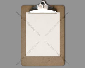 Wood Clip Board with Metal Clamp Digital Photo, Clip Board and Blank Paper with Drop Shadow, Styled Display Mock Up Background