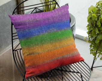 Rainbow Stripe Outdoor Pillow Cover and Insert, Pride Patio Cushion, Bright Colour Decor, Made in USA