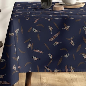 Fabric Tablecloth, Birds & Leaves Print, Modern Country Decor