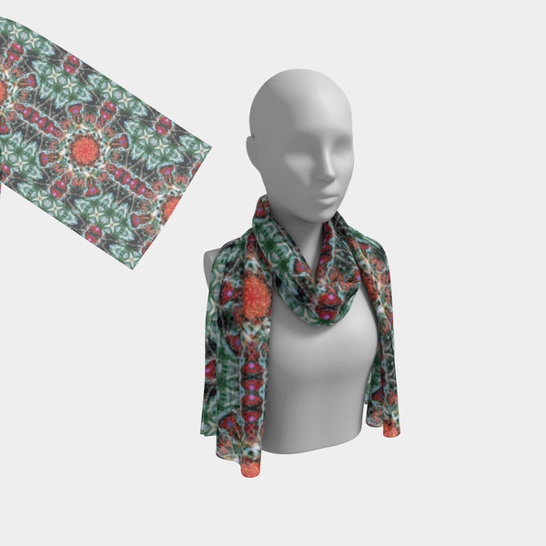 Light Weight Scarf in Monarch Butterfly Mandala Tile Print, Neck or Head Wrap in Bright Summer Colours, Gift for Friend