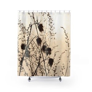 Thistles Fabric Shower Curtain in Dark Brown and Soft Golden Yellow Ombre Colours, Botanical Nature Bath Décor Country Home, Ships from USA