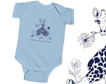 Cute Giraffe Baby Bodysuit, Infant 1 Piece Snap Up with Cartoon Zoo Animal and Flower, Expectant Mother Shower Gift