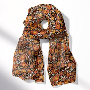 Monarch Butterfly Scarf, Animal Print Tile Pattern, Lightweight Fabric Options