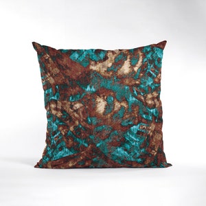 Grunge Abstract Pillow Cover, Couch or Chair Throw Cushion in Modern Distressed Scratch Print Pattern, Blue-Green Brown Tan image 1