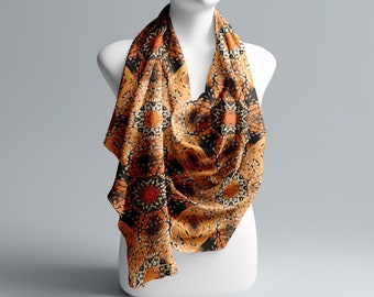 Women's Scarf in Abstract Monarch Butterfly Mandala Print, Light Weight Airy Neck Wrap, Fabric and Long or Square Size Options