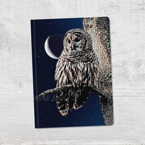 Owl and Moon Journal, Writing or Sketching Booklet, Gift for Artist, 48 Pages Blank or Ruled, 2 Size Options Large