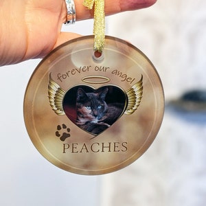 Glass Pet Memorial Ornament, Angel Cat or Dog Bespoke Hanging Round Decoration, One Sided 3.5 Diameter, Animal Tribute Gift for Friend image 1