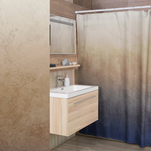 Ombre Shower Curtain Distressed Blue Brown Dusty Beige Colour Palette, Modern Abstract Bath Décor, Ships from USA