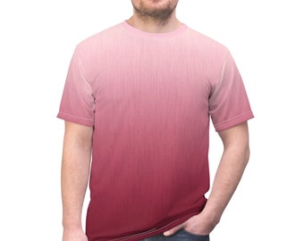 Pink Cranberry Ombre Men's T-shirt, Unisex Tee, Soft Polyester Summer Top in Gradient  Color