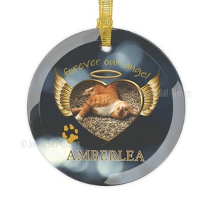 Glass Pet Memorial Ornament, Angel Cat or Dog Bespoke Hanging Round Decoration, One Sided 3.5 Diameter, Animal Tribute Gift for Friend image 4