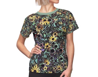 Graphic Flowers Women's Tee, Black Eyed Susan Print Light Weight Summer T-shirt, Gift for Gardener