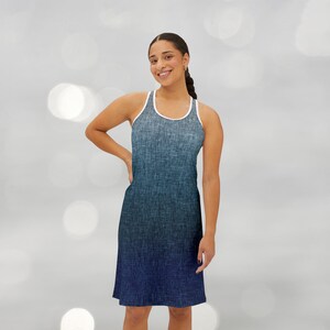 Blue Green Grey Crosshatch Ombre Women's Racerback Dress image 1